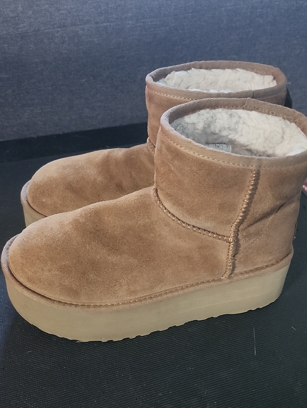 UGG Chestnut Suede Shearling-Lined Platform Ankle Boots